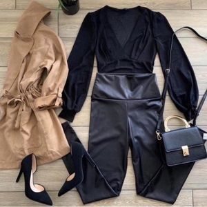 Faux leather high waist leggings tights women tights